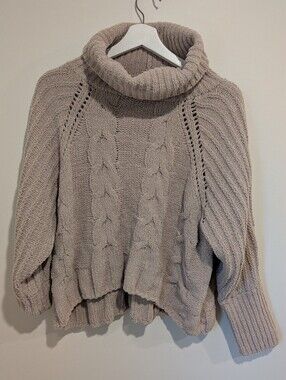 Cozy Taupe Turtleneck Cable Knit Sweater (size s) neutral, soft